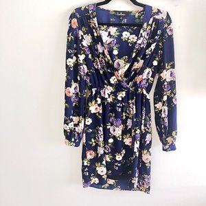 Lulu’s Navy + Floral Wrap Dress